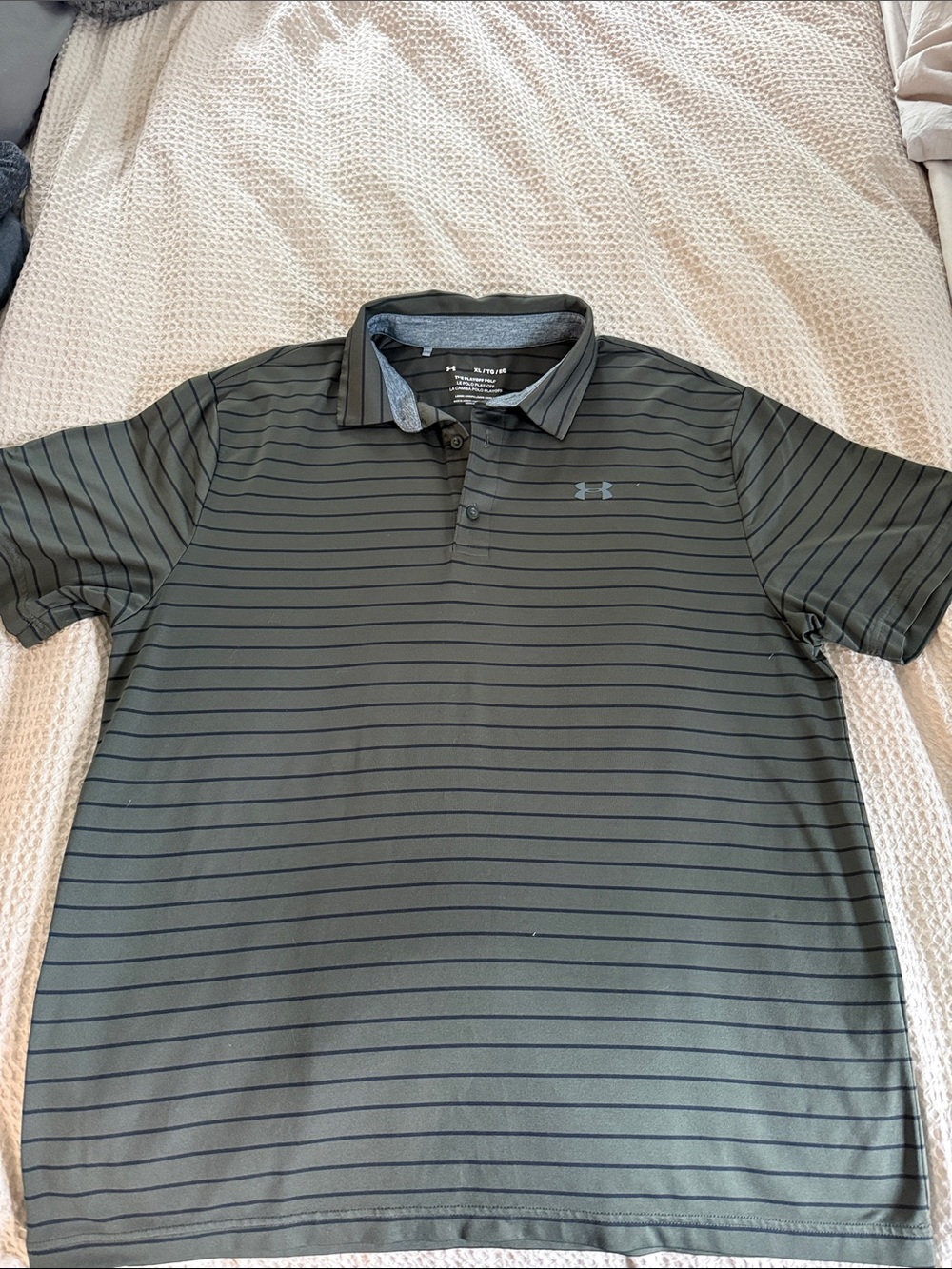 Under Armour Olive Green and Black Striped Polo